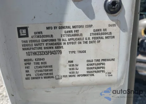 2005 GMC Sierra 2500Hd Slt from USA, damaged, VIN 1GTHK232X5F943779